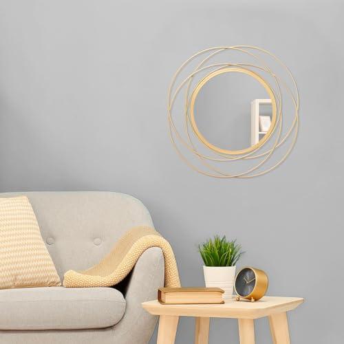 Gold Large Round Mirror with Iron Metal Wire Frame Wall-Mounted Mirror for Home Decorative Living Room Bedroom Bathroom Entryway White 16” x 16”
