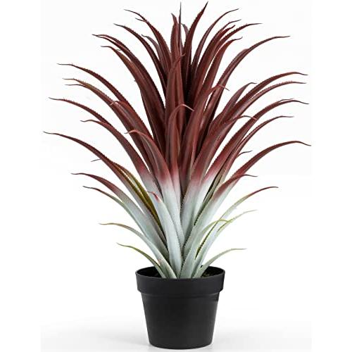 Hyper Realistic Big Red Artificial Aloe Vera Plant 26 Inches Tall. Large Faux Agave in Matte Black Pot.