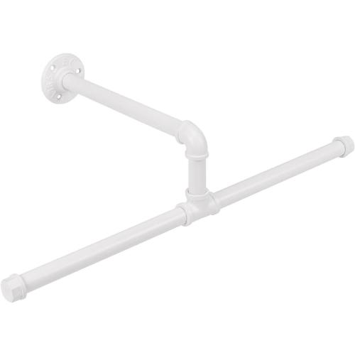 Color White Industrial Pipe Clothes Rack Floating DIY Wall Mounted, Heavy Duty Rustic Vintage Clothing Rod, Metal Garment Bar Space-Saving Hanging for Bedroom, Bathroom and Laundry Room (White)