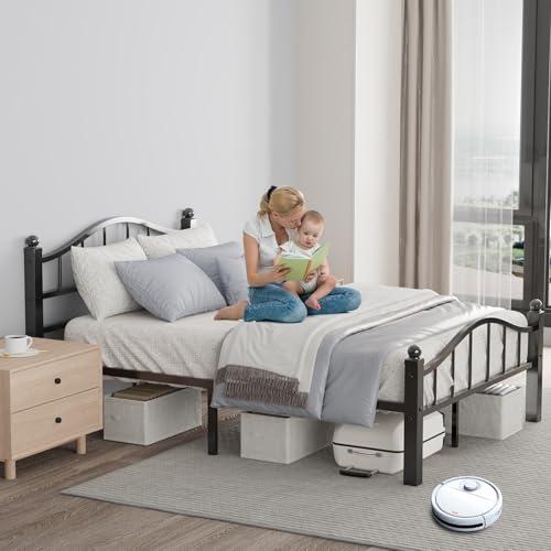 Metal Full Size Bed Frame with Headboard, Noise-Free Design & Underbed Storage Heavy Duty Bed Frames No Box Spring Needed/Tool-Free Assembly