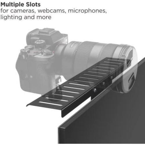 Mount Plus MDS12-2 All-In-One VESA Compatible Monitor Shelf for Device Organizer | Perfect for Online Meetings and Live Streaming Such As Cameras, Microphones, Spotlights, Webcams | Height Adjustable