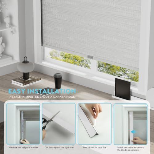 Light Gap Blockers for Window Shades and Blinds, Blackout Light Blocking Strips to Reduce Side Light Leakage, L Shape Blackout Side Tracks for Roller Shades, White 2 Pcs