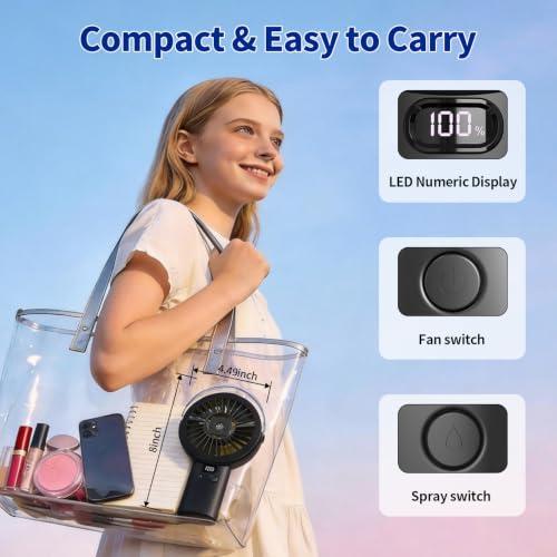 BQSS Handheld Misting Fan Portable for Travel Home Office Outdoor, Black