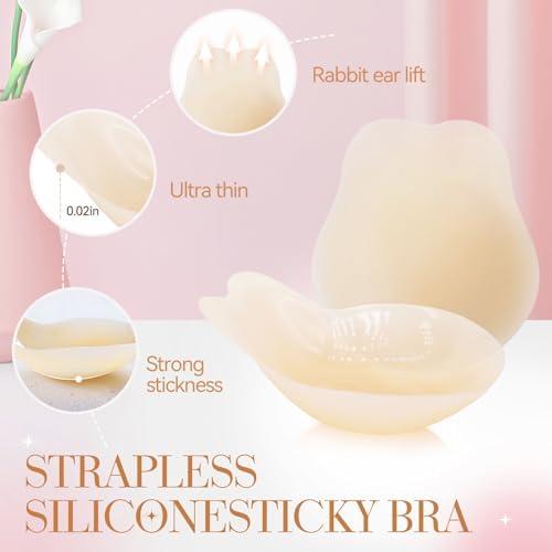 Sticky Bra-Push Up Adhesive Backless Strapless Bra for Women Reusable Silicone Nipple Covers