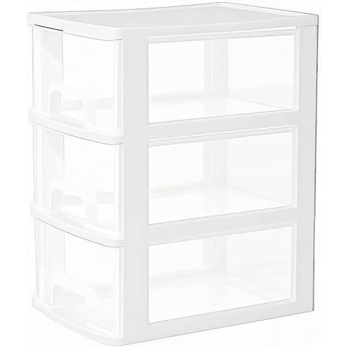 Gonice Small 3 Drawer Storage Organizer, White Plastic Drawer Storage, Small Desktop Organizer for Home, Office