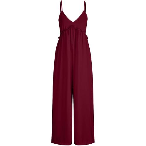 CEFIAN SIZE LARGE COLOR RED Womens Overalls V Neck Jumpsuit Spaghetti Straps Casual Loose Sleeveless Wide Leg Pants Romper Outfits with Pockets