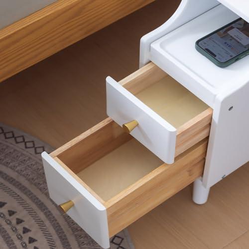 Solid Wood Nightstand, 2-Drawer Small Nightstand, Narrow Bedside Table with Shelf Storage(White, 7.87''W).(Missing the parts, see the pictures)