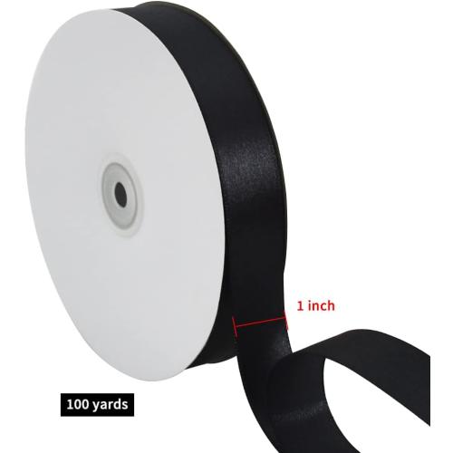 TONIFUL 1 Inch x 100yds Black Satin Ribbon, Thin Solid Color Satin Ribbon for Gift Wrapping, Crafts, Hair Bows Making, Wedding Party Decoration, Sewing, Halloween, Floral Bouquets, Christmas