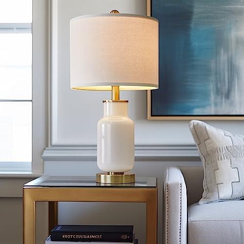 Color cream black and gold 21.25 Table Lamp Set of 2 Modern Lamp for Living Room Glass Nightstand Lamp for bedrooms,Desk,Farmhouse (Milky White)