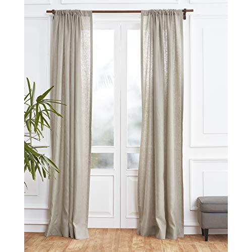 Solino Home Natural Linen Curtain 120 Inches Long, Light Filtering Rod Pocket Curtain 52 x 120 Inch, 100% Pure Linen European Flax Window Treatment for Living Room, Bedroom
