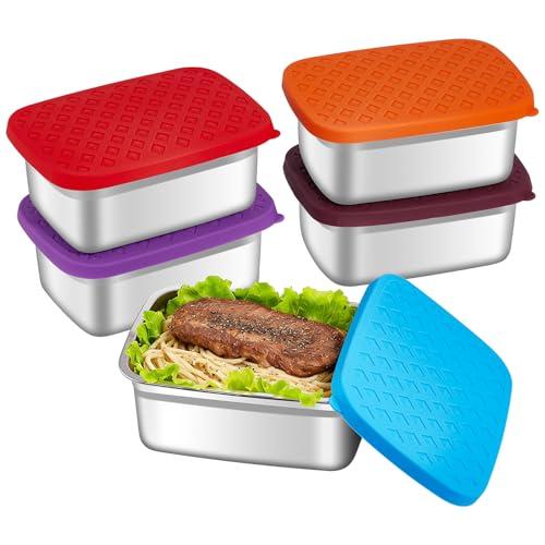GIUOIDUO 5 Pack Heavy Duty Stainless Steel Food Containers - Extra Thick BPA-Free Storage Boxes with Leakproof Silicone Sealed Lids for Meal Prep
