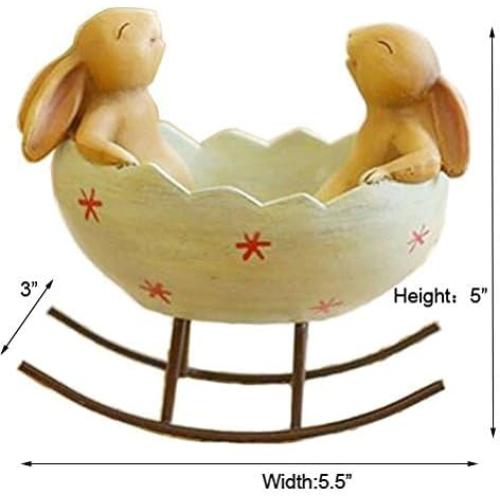 Laughing Bunny Rabbits Rocking in an Easter Egg Cradle Spring Easter Decoration Vintage Rustic Country Bunnies Rabbit Figurine Statue (Bunnies in a Cradle)
