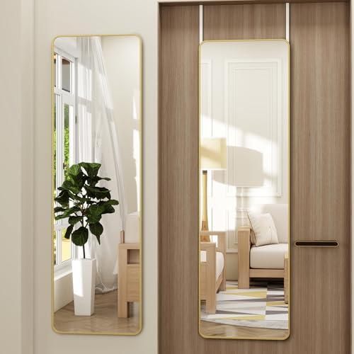 Door Mirror, Over The Door Full Length Mirror, 14x 48 Door Hanging or Wall Mirrors, Full Body Mirrors, Rounded Corner, Gold