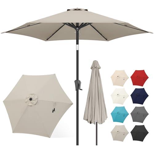 FLAME&SHADE 9ft Patio Umbrella Outdoor - Table Umbrella with Push Button Tilt and Crank, UV Protection, 6 Sturdy Ribs, Market Umbrella for Garden, Deck, Backyard, Lawn, Pool and Beach(Taupe) 55.9x5.5.x5.5