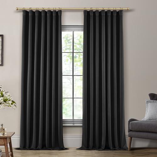 SHINELAND Back Tab Black Out Curtains Drapes 108 Inches Long 2 Panels,Pleated Blackout Tall Curtains for Large Window
