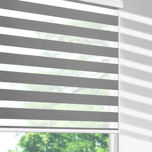 SHECUTE Cordless Zebra Blinds for Windows, Custom Size Light Filtering Shades, Room Darkening Window Shades for Living Room Bedroom, Day and Night Blinds for Doors, 72H x 23W, Grey