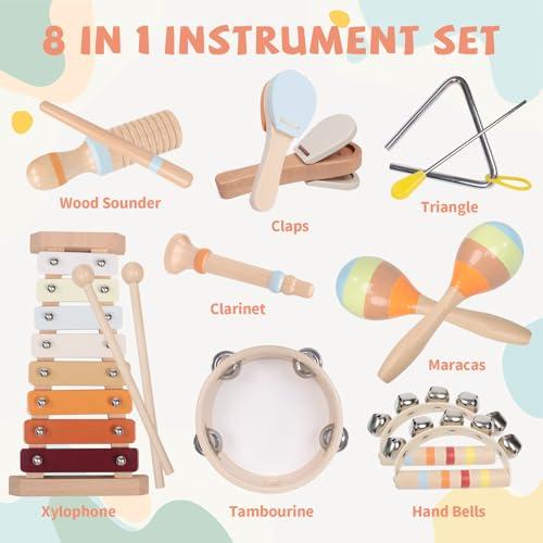 YHHYTOY Montessori Toys Wooden Baby Musical Instruments Set for Toddlers