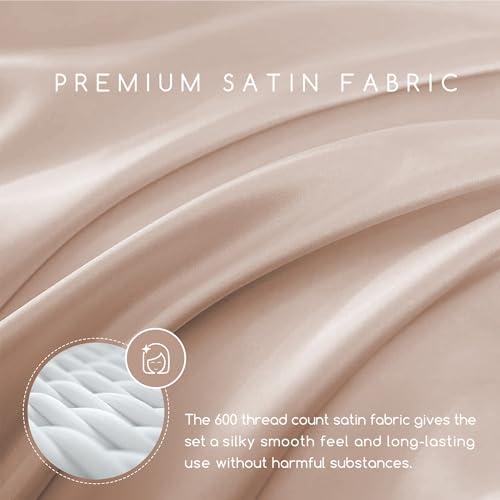 MR&HM Satin Bed Sheets, Full Size Sheets Set, 6 Pcs Silky Bedding Set with 15 Inches Deep Pocket for Mattress (Full, Champagne)
