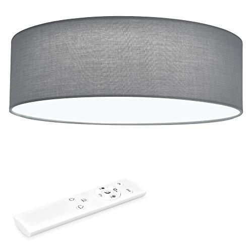 Navaris Flush Mount Ceiling Light - 15.75 Diameter Drum Lamp Shade LED Fixture with Remote Control for Bedroom, Living Room, Kitchen - Light Gray