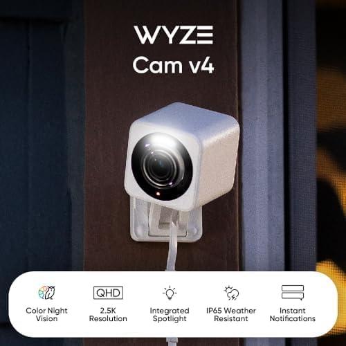 WYZE Cam v4 (Latest Model), 2.5K AI Security Camera, Indoor/Outdoor Cameras for Home Security, Baby Monitor & Pet Camera, Vibrant Color Night Vision, No Subscription Required, Free Expert Help