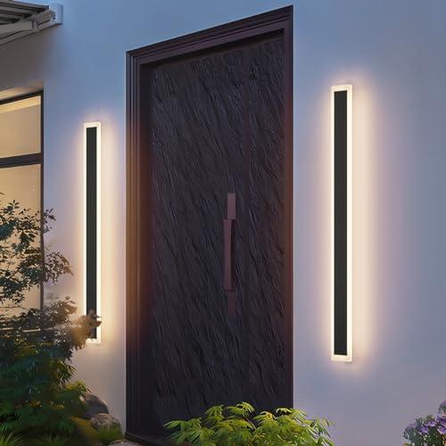 2 Pack 47.2In Long Outdoor Wall Light IP65 Waterproof,35W Black Modern LED Exterior Wall Sconce 3000K Linear Wall Mount Lighting for House Porch Courtyard