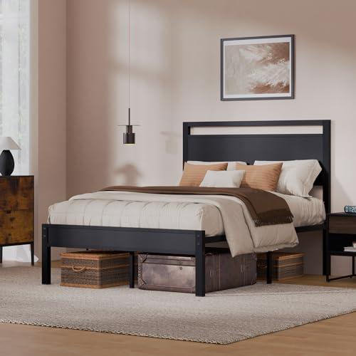 Black Full Size Z-hom Upgraded Full Size Bed Frame, Heavy Duty Metal Sturdy Full Bed Frame with Modern Wood Headboard & Footboard, Stable Platform Bed Furniture Bed Storage, No Noise, No Box Springs, Black