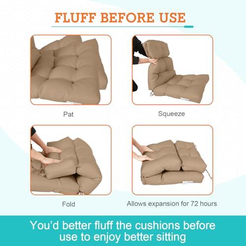 EAGLE PEAK Tufted Outdoor/Indoor High Back Patio Chair Cushions, Set of 2, 46'' x 22'', Khaki