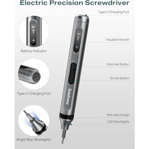 Mini Electric Screwdriver Set, 52-in-1 Precision Screwdriver Repair Kit | Power Small Screwdriver Repair Tool Kit with 48 Magnetic Bits, Tweezers and Pry Bar for Laptop Phone Camera Electronics