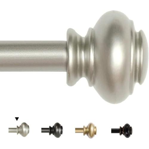 H.VERSAILTEX Window Curtain Rods for Windows 66 to 120 Inches Adjustable Decorative 3/4 Inch Diameter Single Window Curtain Rod Set with Classic Finials, Nickel