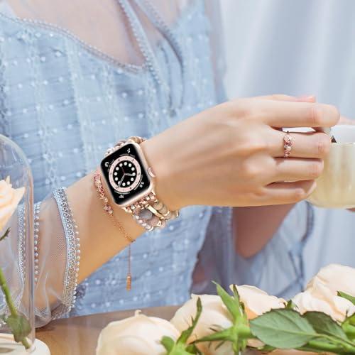 VISOOM Beaded Boho Bracelet Compatible for Apple Watch Band 40mm/38mm/41mm/42mm Iwatch Series 11 10 9 8 7 SE Series 6/5/4 Women Fashion Cute Handmade Crystal Beads Watch Strap for iPhone Bands 3/2/1