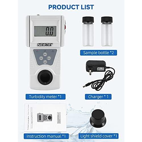 NEWTRY Turbidity Meter, Portable Digital Water Turbidimeter, ISO7027 Compliant, Accuracy 0.1, 0-200NTU, LCD with Backlight, for Lab Water Treatment Plant Wine Industry