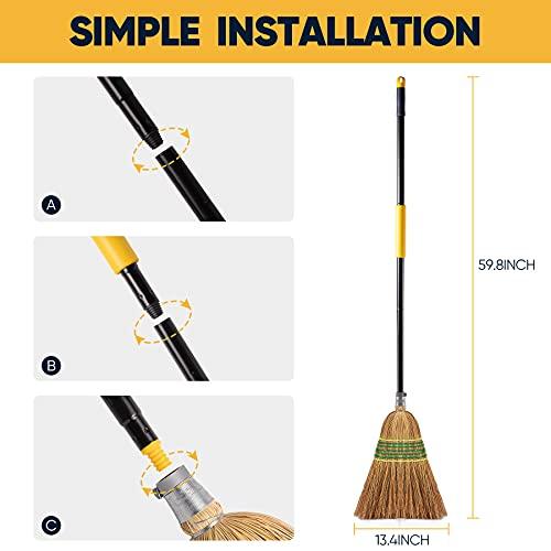 Yocada Heavy-Duty Corn Broom Commercial Indoor Outdoor Broom 59.8 inch Tall | for Courtyard Garage Lobby Mall Market Floor Home Office Leaves Stone Dust Rubbish