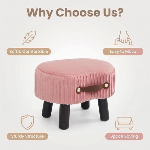 Foot Stools Small, Ottomon with Handle, Velvet Footrest Ottoman