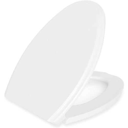 White 18.5 Elongated(Oval) Toilet Seat, Quick-Attach Hardware Metal Hinges, Heavy Duty, Slow Soft and Quiet Close, Durable and Sturdy, Easy to clean, Fits Elongated(Oblong) Toilets, White(18.5″)