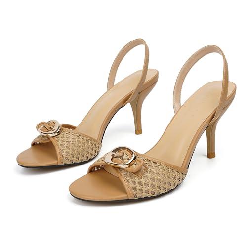 Vertundy Women's Slingback Kitten Heels Low Heel Square Open Toe Sandal Heels Fahion Dressy Women Shoes