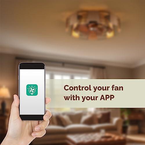 Orison 22 Caged Low Profile Ceiling Fan With Light, Remote, and App Control - Flush Mount, 7 Blades, 6 Speeds, 4 Bulbs