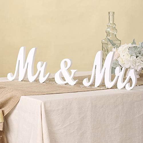 Adeeing Mr and Mrs Signs Wedding Sweetheart Table Decorations, Wooden Freestanding Letters for Photo Props, Rustic Anniversary Wedding Shower Gift (White)