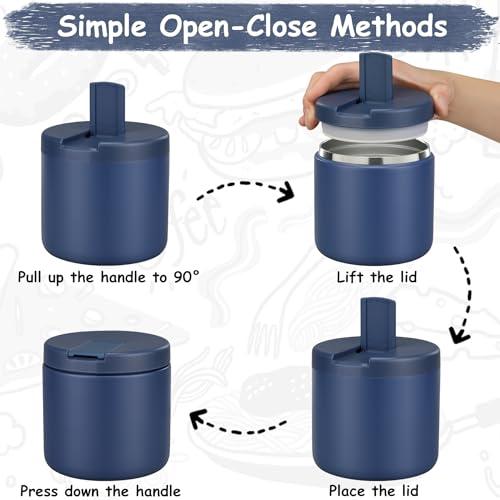 Pawtong 19oz Insulated Vacuum Food Jar with Buckle Lid Wide Mouth Soup Thermo for Hot Food Kids Leakproof Stainless Steel Lunch Container- Blue