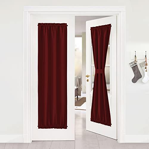 NICETOWN Patio Door Window Drape - Functional Privacy Thermal Insulated Blackout French Front Sidelight Panel Curtain for Glass Door (25W by 72L Inches, Burgundy, 1 Panel)