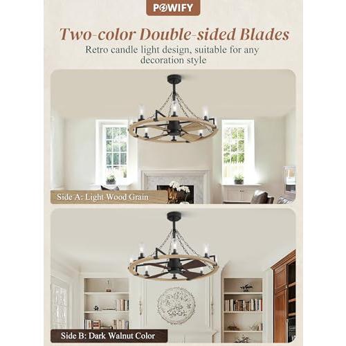 36 Inch Farmhouse Ceiling Fans with Lights Vintage Rustic Chandelier Ceiling Fan with Remote Double-Sided Modern Farmhouse Chandelier for Kitchen Dining Room Living Room Bedroom Indoor