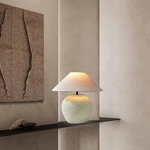 Rustic Southwestern Jug Table Lamp 20'' Tall White Clay Pot Ceramic Table Lamp Tapered Fabric Shade Bedside Nightstand for Living Room Bedroom House Office Entryway (001)