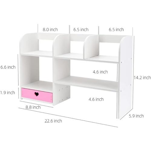 Cute Bookshelves Cute Bookshelf for Desk Kawaii Desk Organizer with Drawer Office Desk Organizers and Accessories Storage Home Decor Display (Pink)