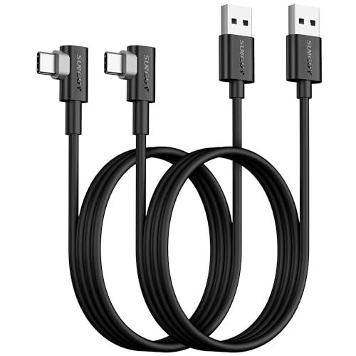SUNGUY USB C Cable Right Angle 3FT, 2-Pack 90 Degree 3A USB 2.0 Fast Charging & Data Sync Cable Compatible with Samsung Galaxy S21 S20 S10 Plus, Note 20 10, Moto G7 G8, LG V50 V40 G8 G7