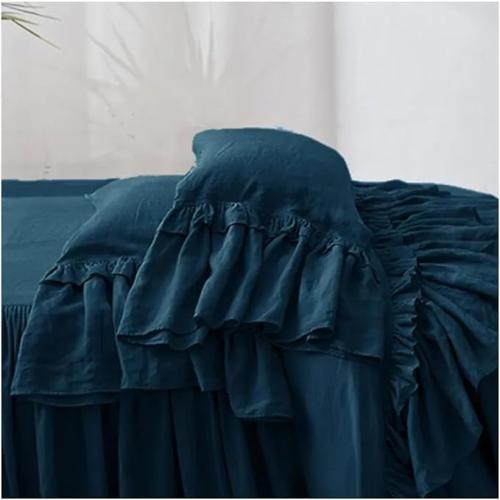 Linen Double Ruffle Duvet Cover Set, French Linen Bedding Set Shabby Chic Ruffled Duvet Cover with Extra Long Ruffles, Queen King Cal King 3 PCS Set (Grape, US King)