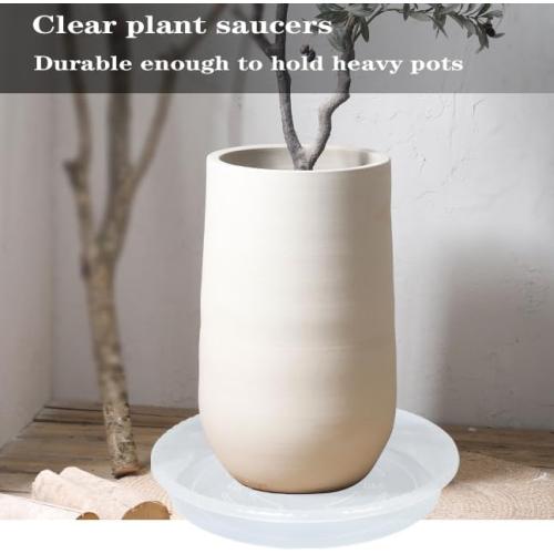 OVZILKI Plant Saucer 4 Pack of 16 inch, Clear Plastic Flower Plant Pot Saucer, Heavy Duty Plant Drip Trays Saucers for Indoor, Plant Water Tray for Planters