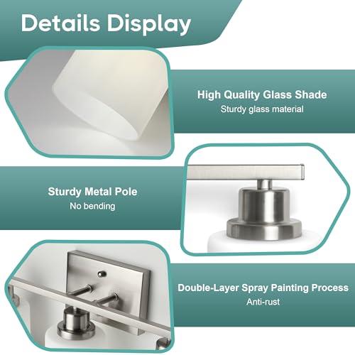 Ascher Bathroom Light Fixtures, 3-Light Vanity Light Over Mirror, Brushed Nickel Wall Sconces with Milky White Frosted Glass Shades, Wall Lamp for Living Room Bedroom, E26 Base(Bulbs Not Included)