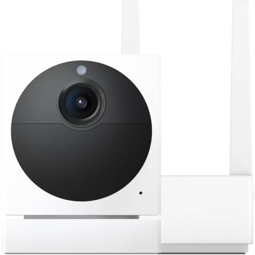 Color White Wyze Cam Outdoor Starter Bundle v2 (1 Camera   Base Station) - 1080p HD Wireless Home Security Camera, Battery-Powered, IP65 Rated, Color Night Vision, 2-Way Audio, Compatible with Alexa & Google