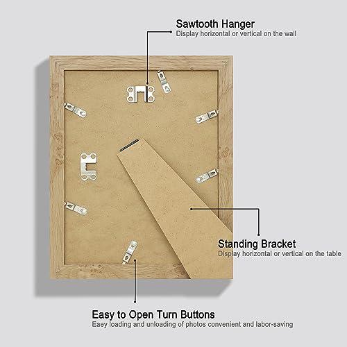 Hongkee 8x10 Picture Frame Set of 4, Made of Real Glass and Natural Oak Wooden Frame, 8 by 10 Photo for Wall or Tabletop - Display Picture 5x7 with Mat or 8x10 Without Mat