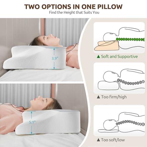DONAMA Cervical Neck Pillow for Pain Relief,Odorless Contour Memory Foam Pillows with Cooling Pillowcase Cozy Sleeping, Orthopedic Ergonomic Bed Pillows for Side Back Stomach Sleepers