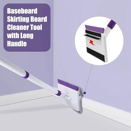 Baseboard Cleaner Tool with Handle, 60 Extendable Long Handle Baseboard Cleaner with 5 Reusable Pads for Baseboards Cleaning, Ceiling, Wall, Floor, Bathroom Kitchen